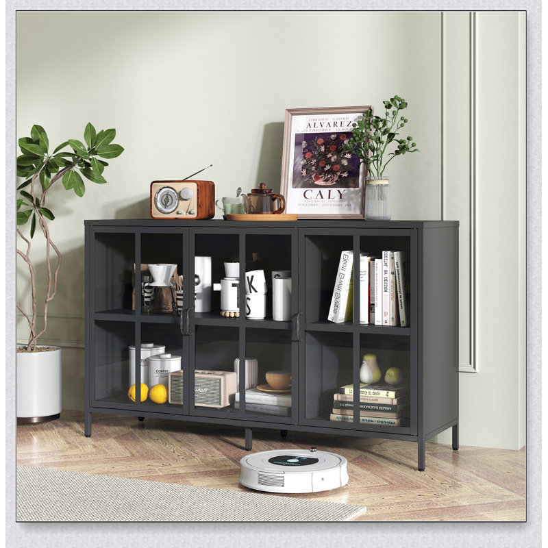 Buffet moderne en métal robuste avec rangement Armoire de rangement en acier de qualité supérieure, Noir