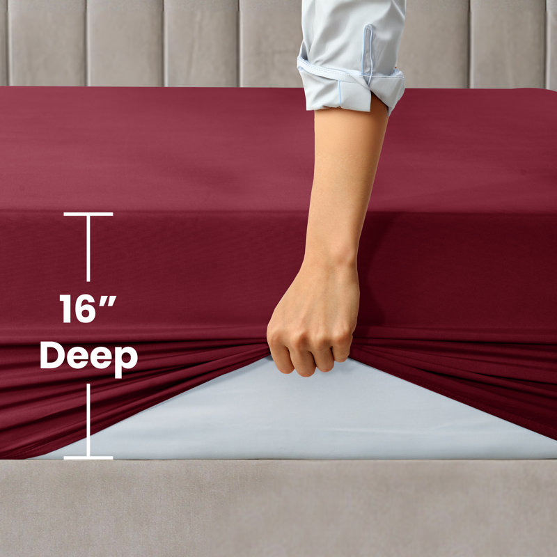 Drap-housse en microfibre Lux Decor jusqu'à 16 pouces de profondeur, Simple, Bourgogne