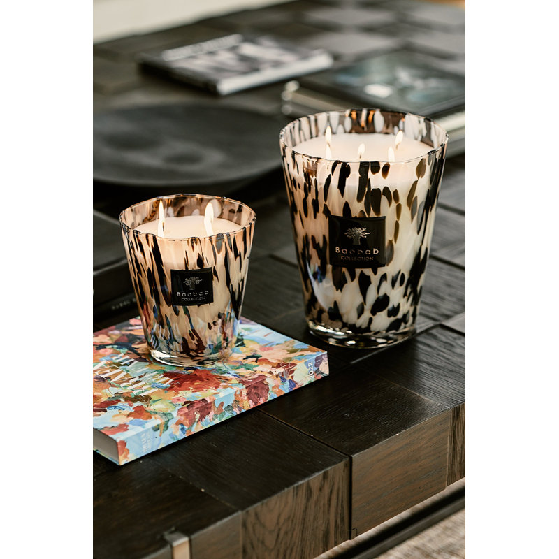 Pearls Black Candle, 13.8" H x 9.36" W x 9.36" D