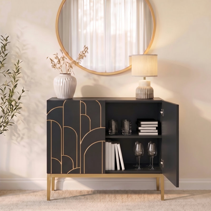 Heathfield Sideboard, 77 cm H x 90 cm W x 40 cm D, Noir Black