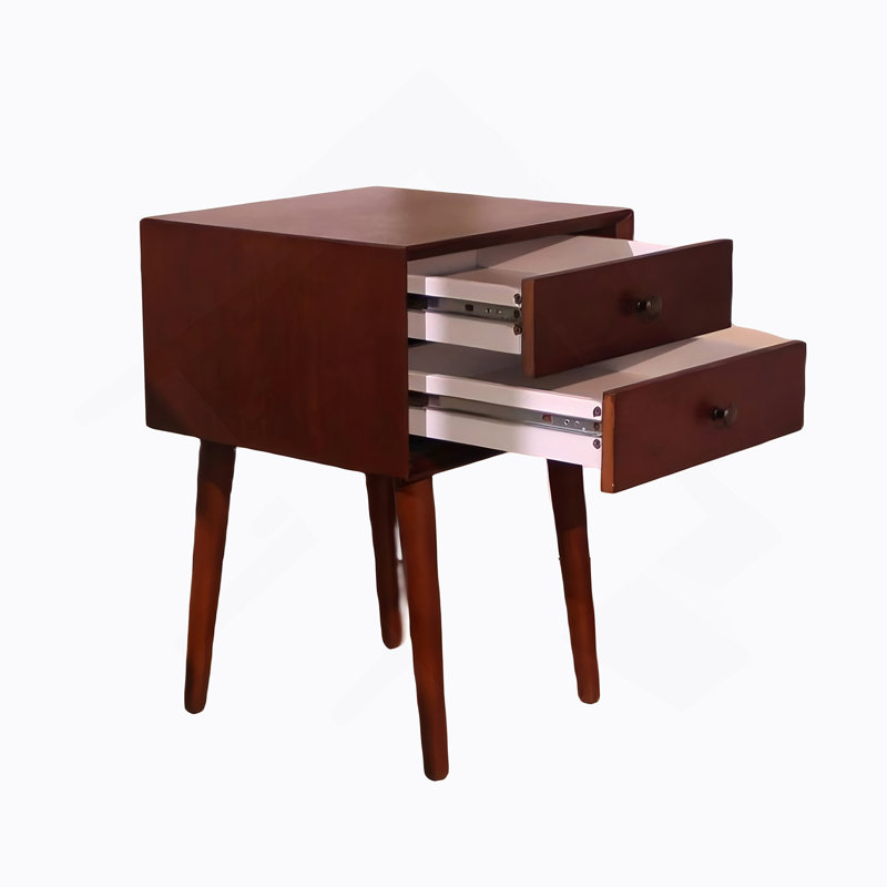 Table de chevet avec 2 tiroirs, petite table d'appoint avec rangement, Noyer