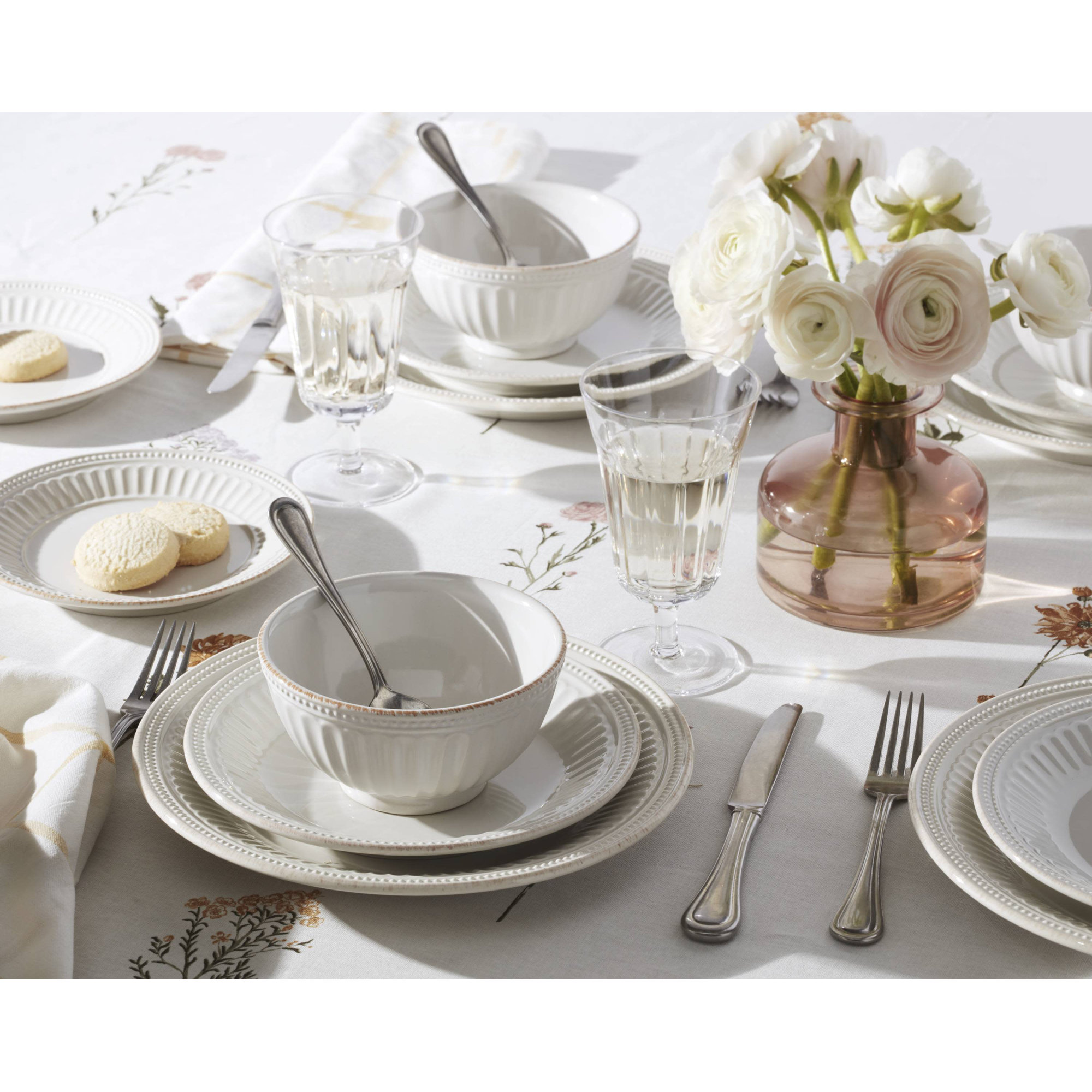 French Perle Groove Dinnerware, White