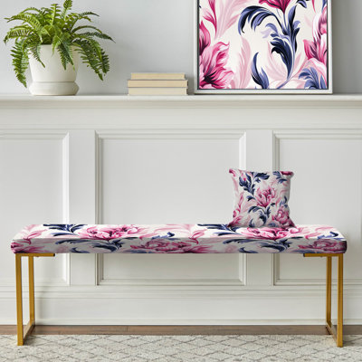 Botanical Upholstered Gold Bench