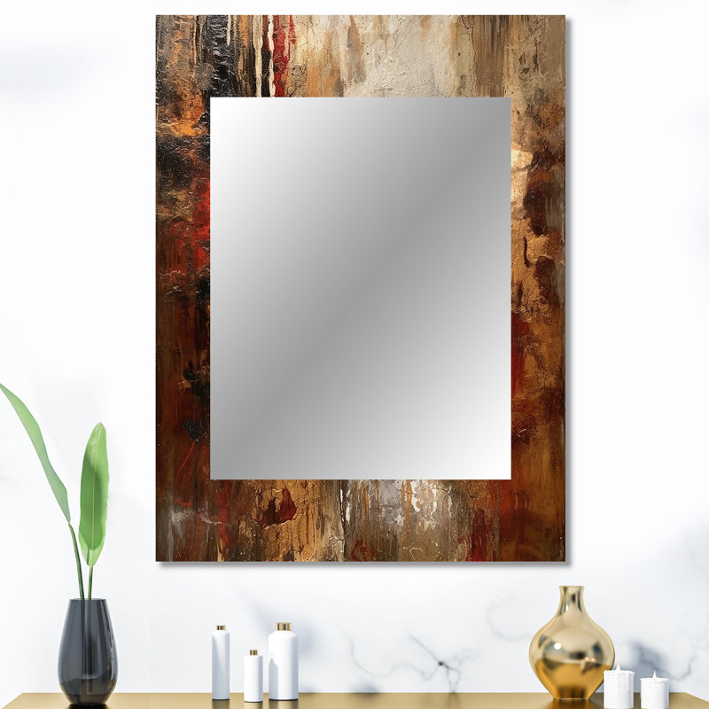 Ancient Italian Revelations In Gold And Red - Abstract Painting Decorative Wall Mirror, Modern Large Mirror, Printed Metal Art