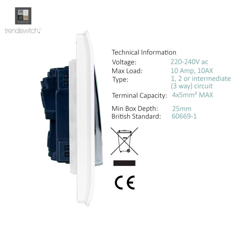 Trendi Switch 4 Gang Light Switch (1x 1 or 2 Way & 3 x Intermediate), Copper