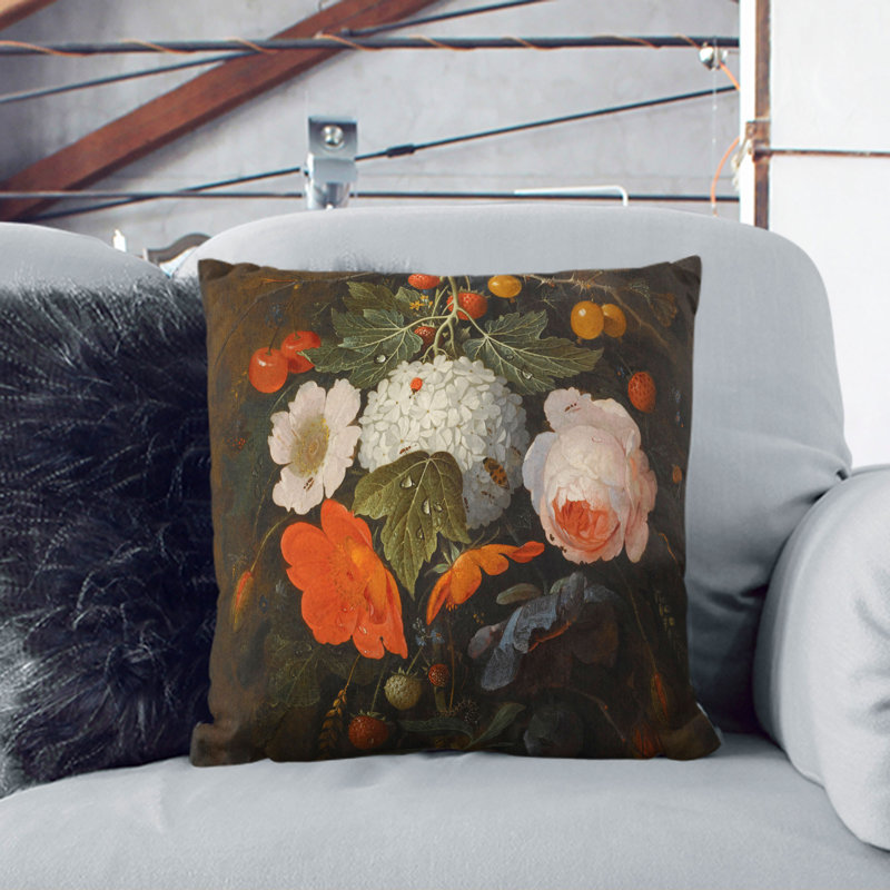 Still Life With Flowers And Fruit Vol.1 Floral Square Throw Cushion, White, 55cm H x 55cm W x 20cm D