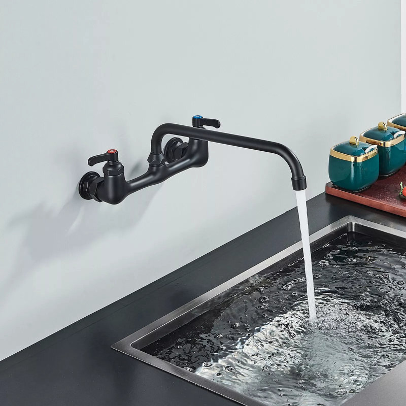 12 Inch Double-Handle 2-Hole Wall-Mount Bridge Kitchen Faucet