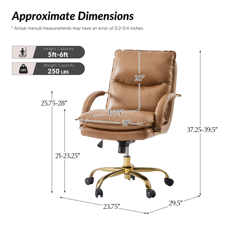 Chaise de bureau pivotante en cuir véritable avec fonction d'inclinaison Delmer, Chameau
