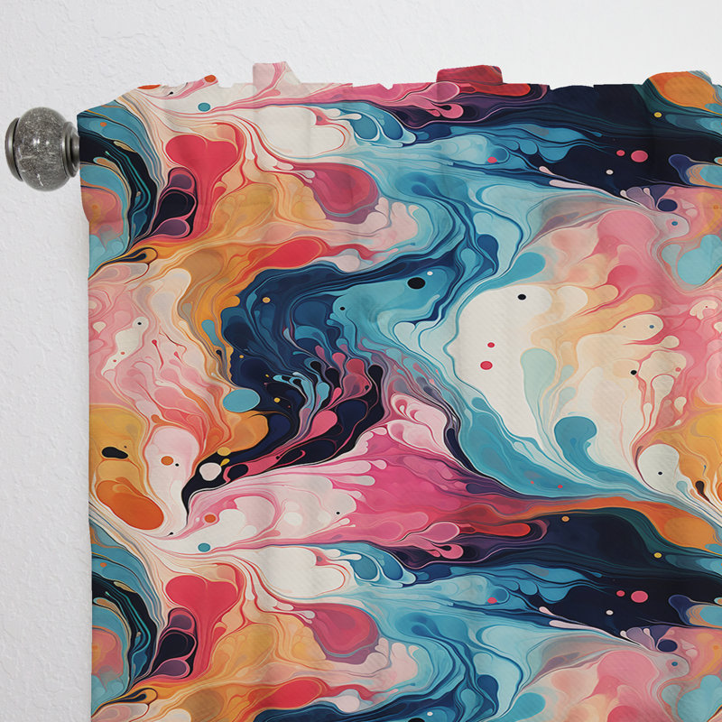 «Colorful Artistic Expression Marble Swirls III» - Rideau obscurcissant abstrait en marbre - 1 panneaux, L 52 po x L 120 po