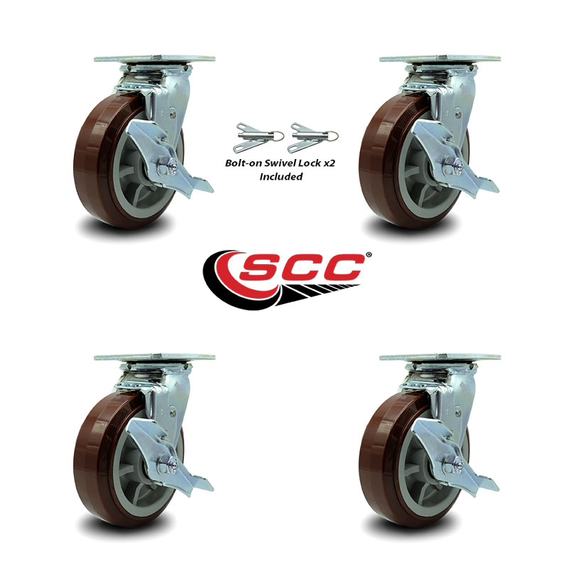 Ensemble de roulettes Greenlee - Chariot GMX - 2 boulons de frein sur verrou pivotant 2 freins pivotants -SCC / GRE-SCC-30CS620-PPUR-TLB-BSL-2-TLB-2