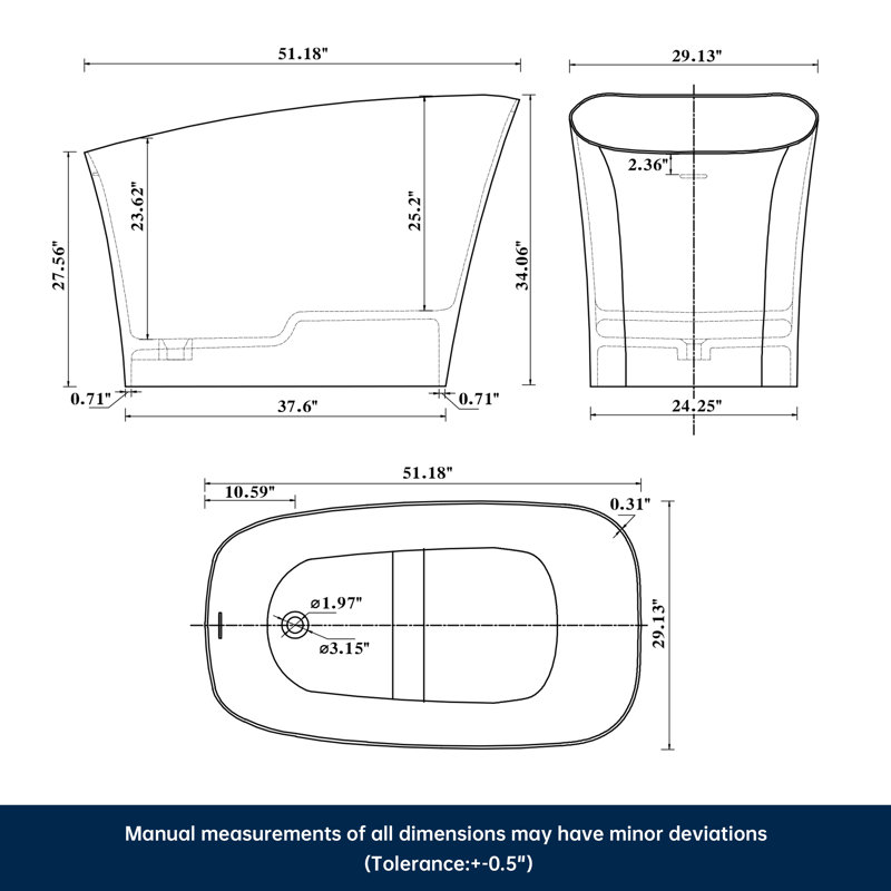 51.18"Solid Surface Freestanding Tub,Bathtubs For Small Spaces,Sitting Type