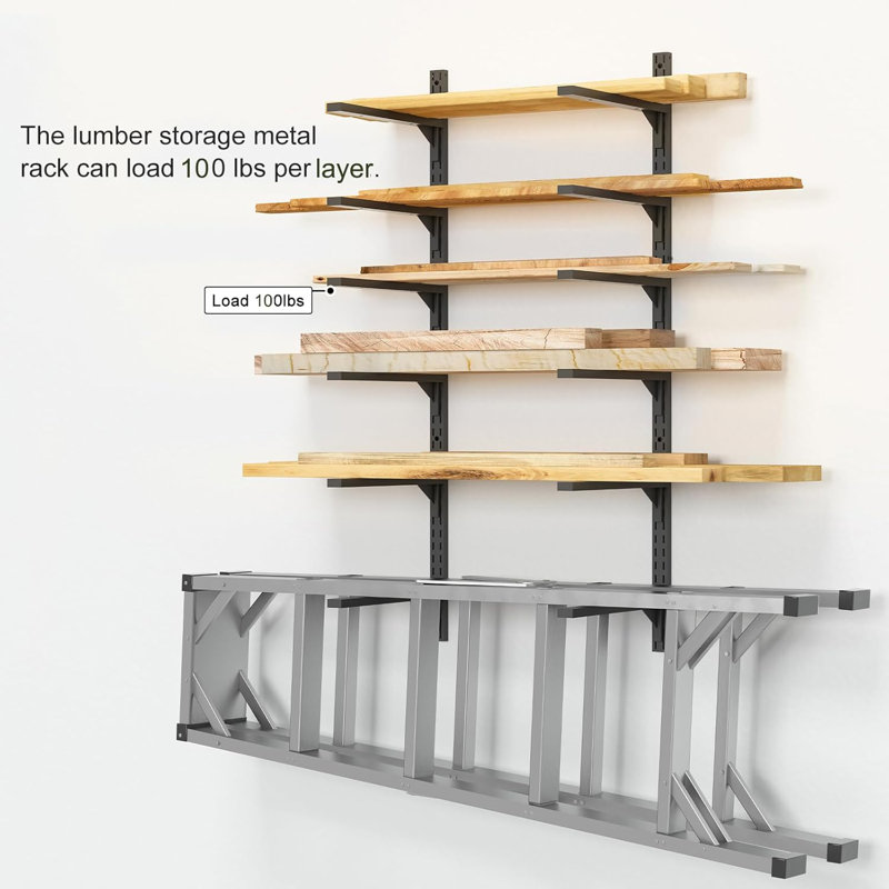 Support de rangement en bois en métal - Support de rangement en bois amovible à 6 niveaux et support de rangement réglable en bois pour garage, garage, sous-sol ou atelier