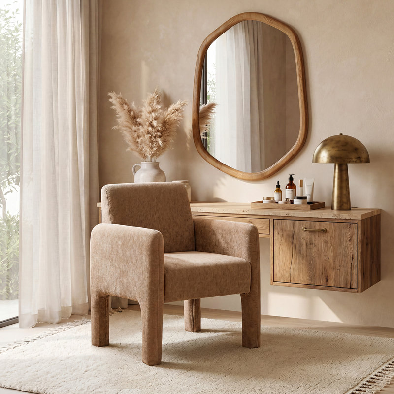 Chaise rembourrée Natalie de 26 po de largeur avec pieds en bois massif Natalie, Chameau
