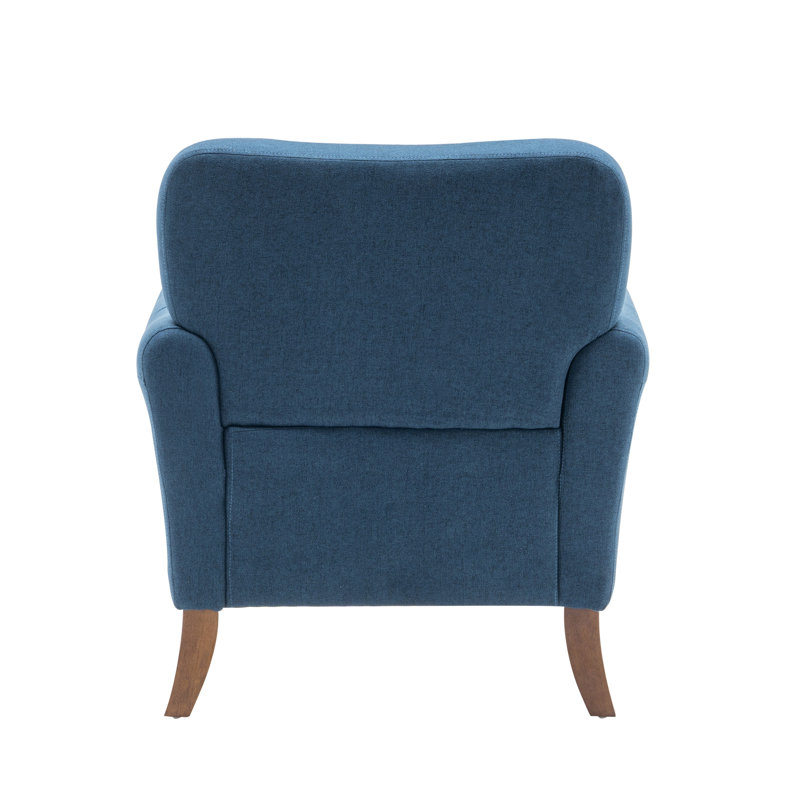 Chaise d'appoint rembourrée en tissu Mylène avec pieds en bois d'hévéa, Mélange de polyester bleu