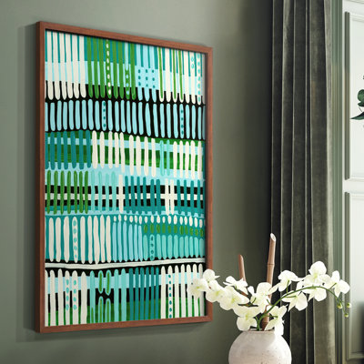 Motif bleu sarcelle II, reproduction encadrée - bois massif