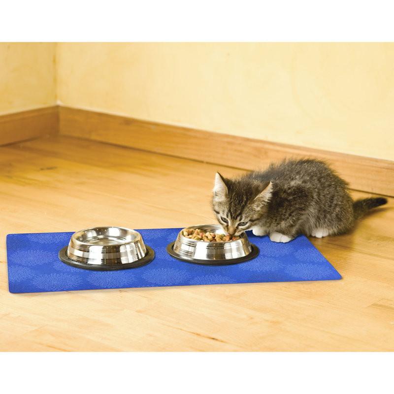 Napperon pour animal de compagnie, tapis d'alimentation pour chien et chat - Tissu absorbant, envers imperméable, antidérapant, lavable à la machine (bleu médical) (12 po x 20 po) (fabriqué aux États-Unis)