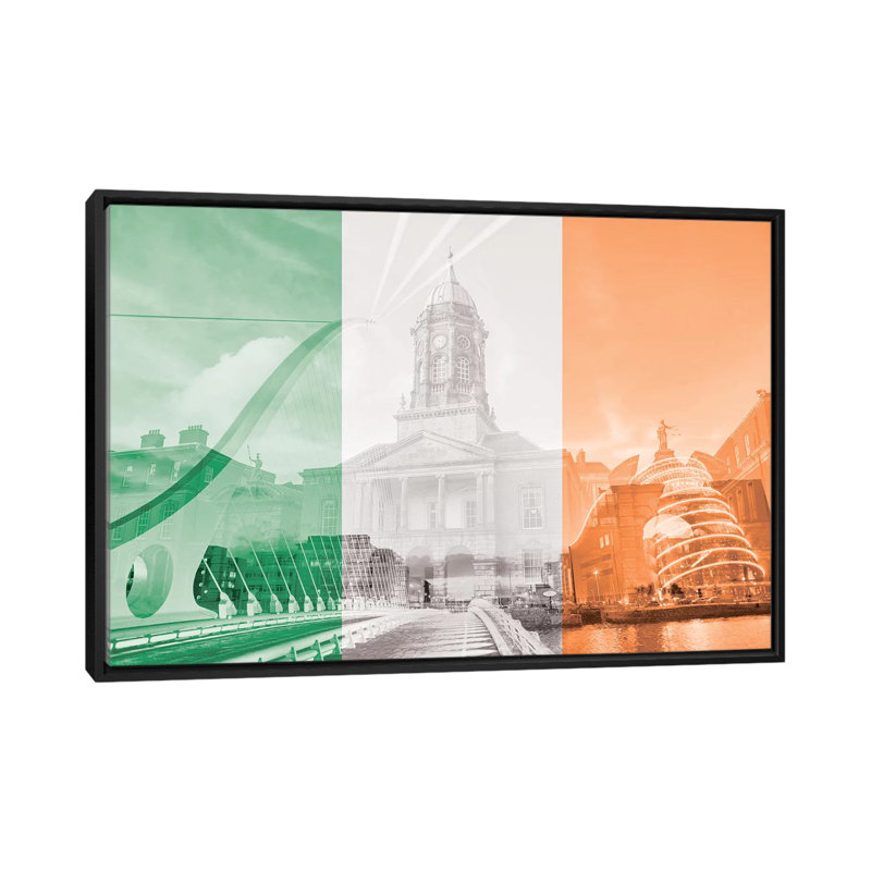 "the fair city-dublin" , impression sur toile tendue, H 32 po x l 48 po x P 1,5 po, Toile avec cadre noir, Pas de tapis