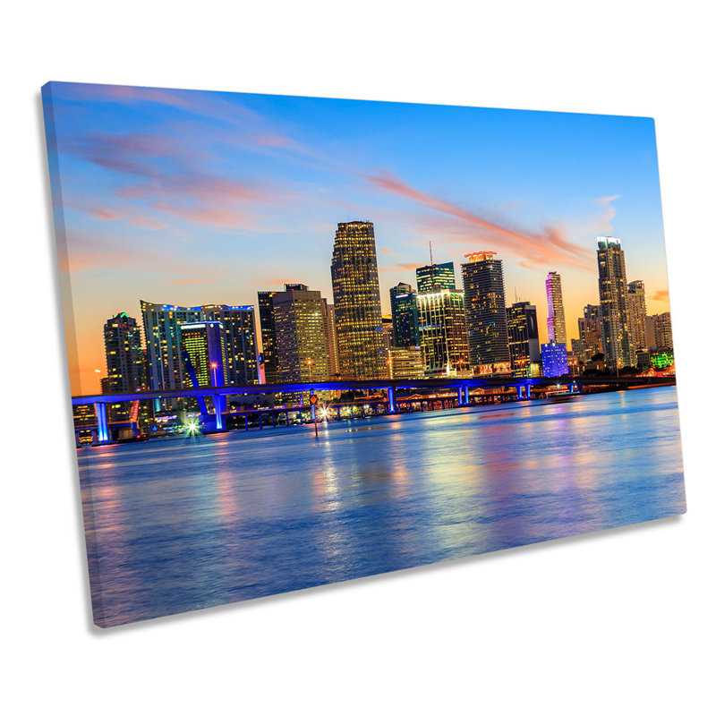 Miami City Florida Sunset - Wrapped Canvas Print, 30.5cm H x 45.7cm W x 2cm D