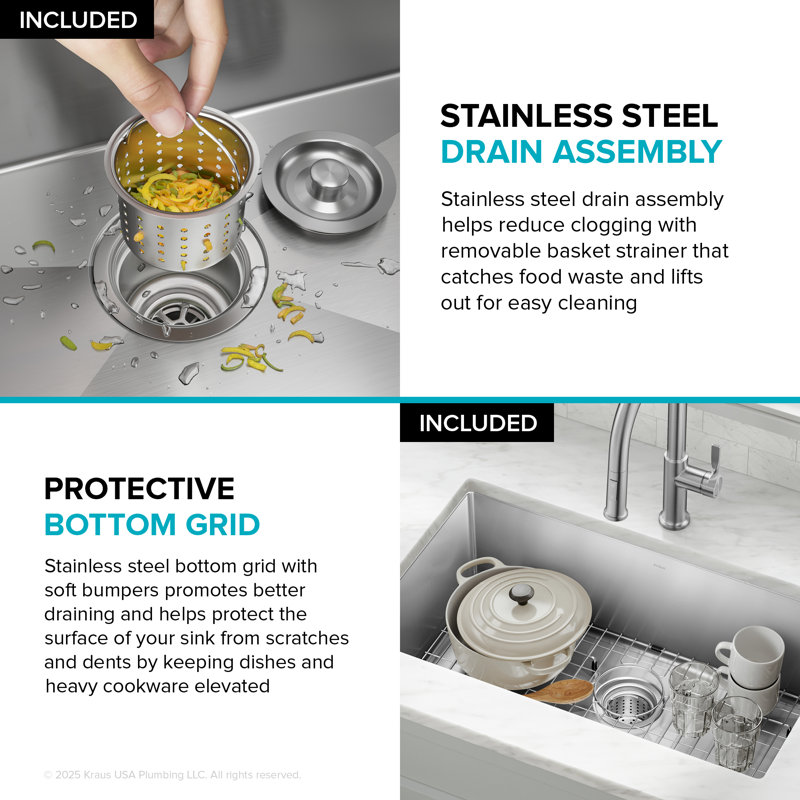 KRAUS Standart PRO™ Undermount 16 Gauge Stainless Steel Kitchen Sink, 10" H x 18" W x 30" L