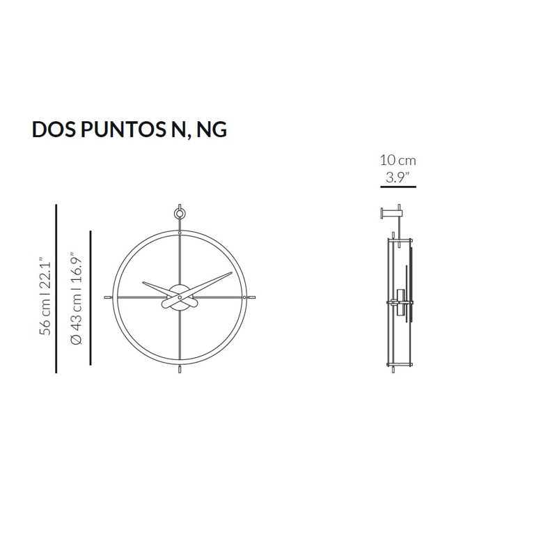 2 Puntos Metal Analog Wall Clock, Walnut