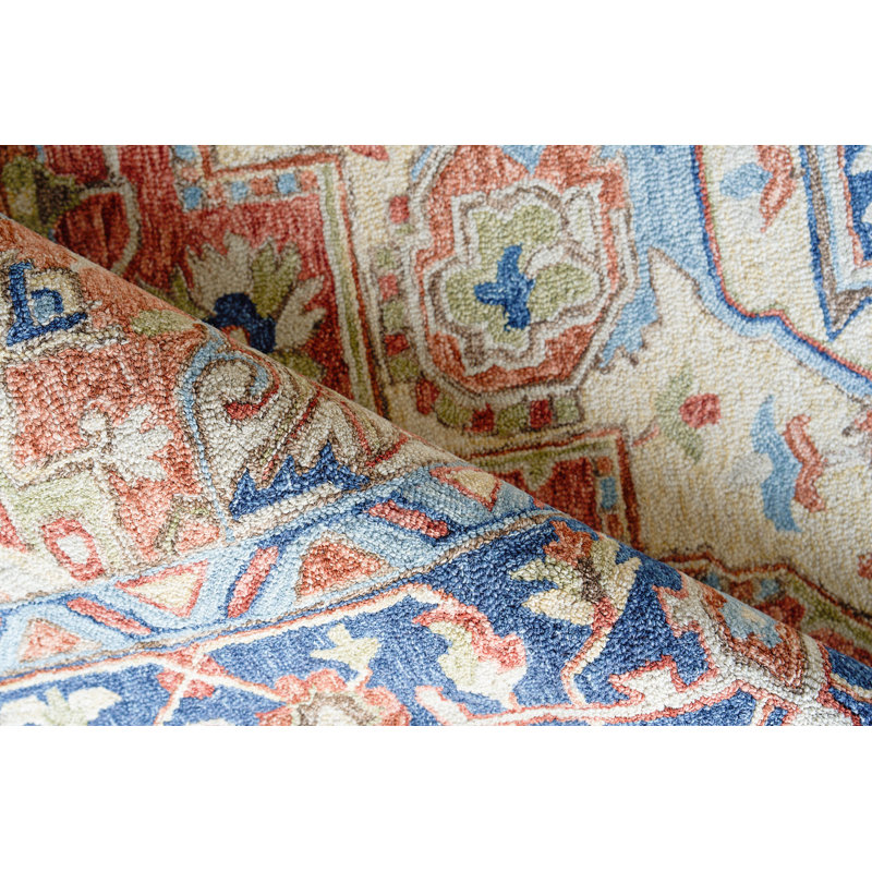 Richmond Serapi Red and Blue Hand-Tufted Wool Rug 5' x 8'