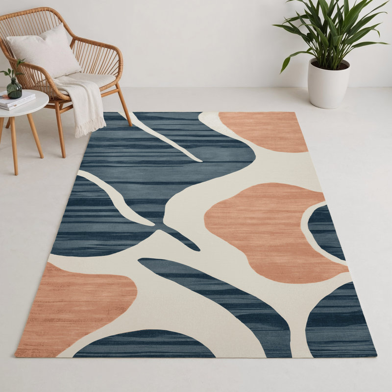 Tapis intérieur et extérieur bleu Watercolor, Rectangle 5 pi x 7 pi