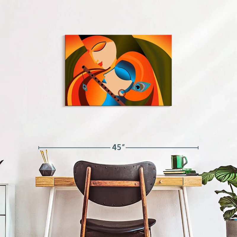 Radha Krishna Madhubani sur impression sur toile, H 20 po x l 30 po x P 1,25 po