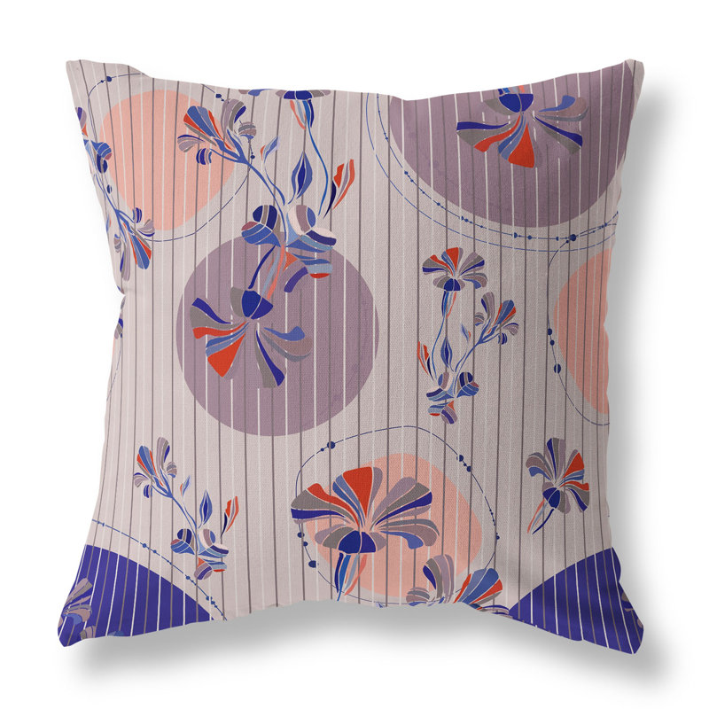 Coussin décoratif réversible intérieur / extérieur Circular Garden, H 20 po x l 20 po, Bleu / mauve