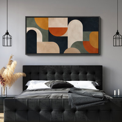 Mid Century Abstract Shapes Arch Form Neutral Modern Wall Decor - Large Framed Canvas Master Bedroom Wall Art Print