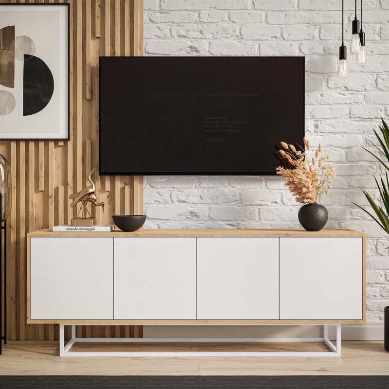 Heimir Unfinished TV Stand for TVs up to 65", Artisan Oak/White