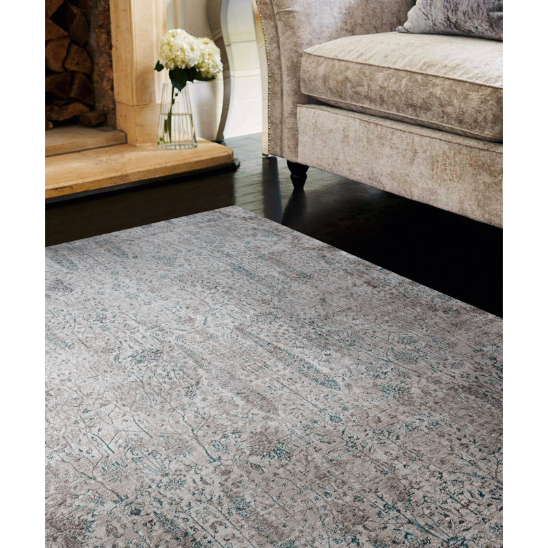 Tapis oriental crème / bleu Rummond, Rectangle 1 pi 7 po x 3 pi