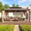 Serre L 10 pi. D Pavillon de jardin à toit rigide, pavillon permanent à structure en aluminium avec rideaux et moustiquaire, auvent extérieur en polycarbonate double, conçu pour le jardin, les pelouses, le patio, brun