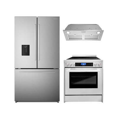 3 Piece Kitchen Package With 30"" Freestanding Electric Range 30"" Insert Range Hood & French Door Refrigerator -  Cosmo, COS-3PKG-402