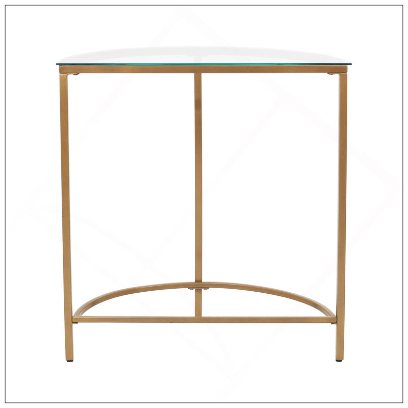 Console en forme de D avec plateau en verre et base dorée