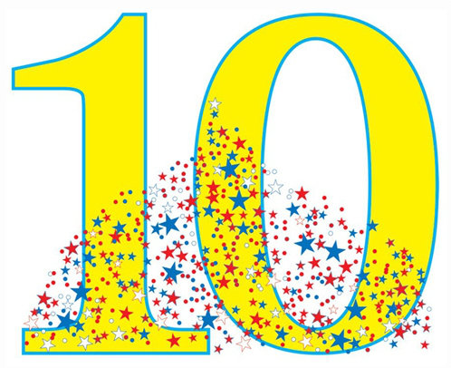 Yellow Number 10 Cardboard Standup with Stars