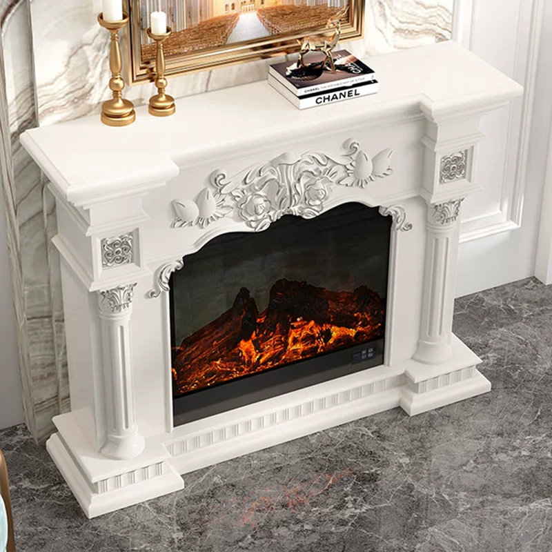 Foyer électrique blanc en bois massif