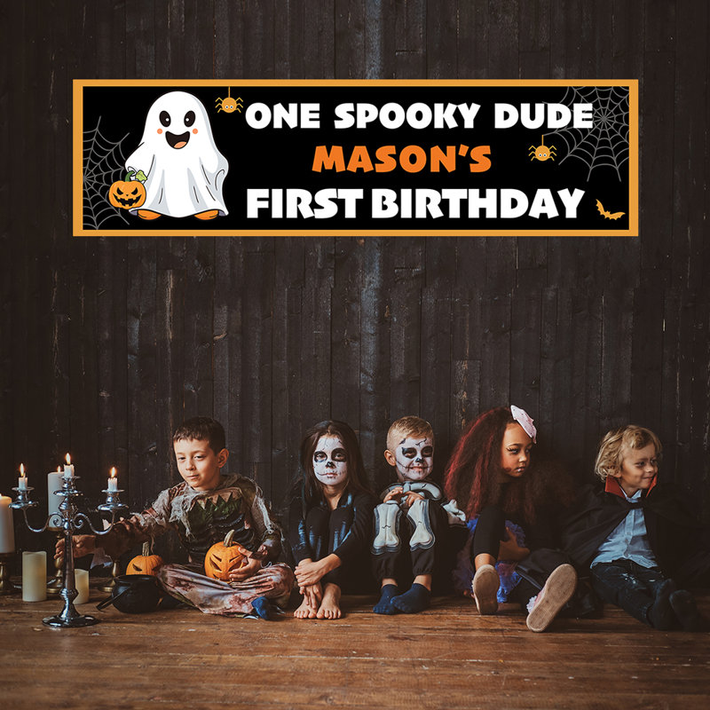 Bannière personnalisée d'Halloween 1er anniversaire, panneau de bienvenue «One Spooky Dude», lot de 1
