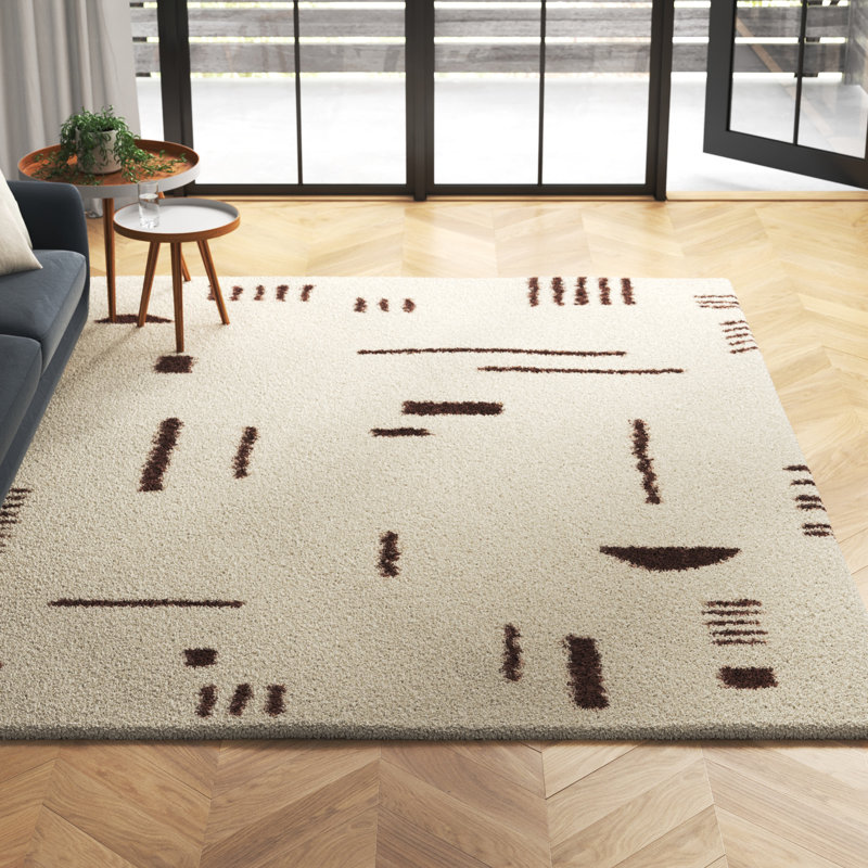 Tapis à poil long à motif abstrait Morin, Rectangle 5 pi 3 po x 7 pi