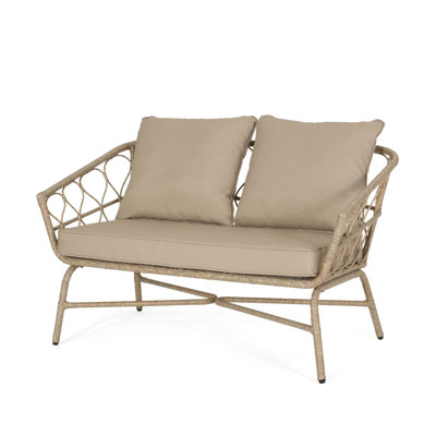 Brown PE Rattan Outdoor Loveseat with Water-Resistant Fabric Cushions