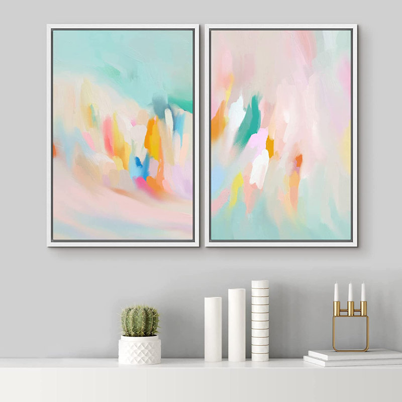 «Colorful Brushstrokes Vibrant Multicolor Abstract Modern Artwork Decor», reproduction sur toile 2 pièces, H 36 po x l 48 po