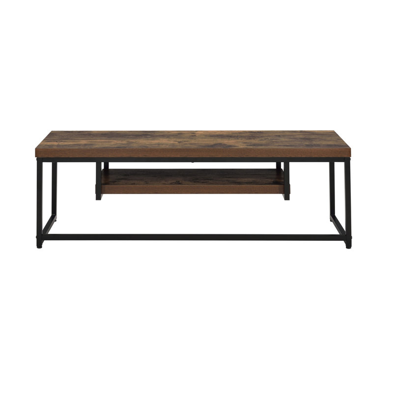 Weathered Oak And Black Metal Tv Stand, Accommodates Tvs, Interior Sleek Stand With Sled Base, For Design