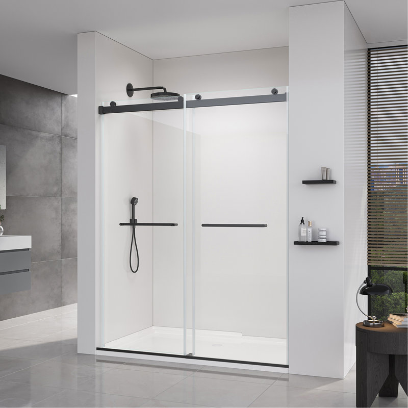 56-60*76 INCH Double Sliding Frameless Soft-Close Shower Door With Premium (8Mm)Thick Tampered Glass And Easy-Cleaning Coating