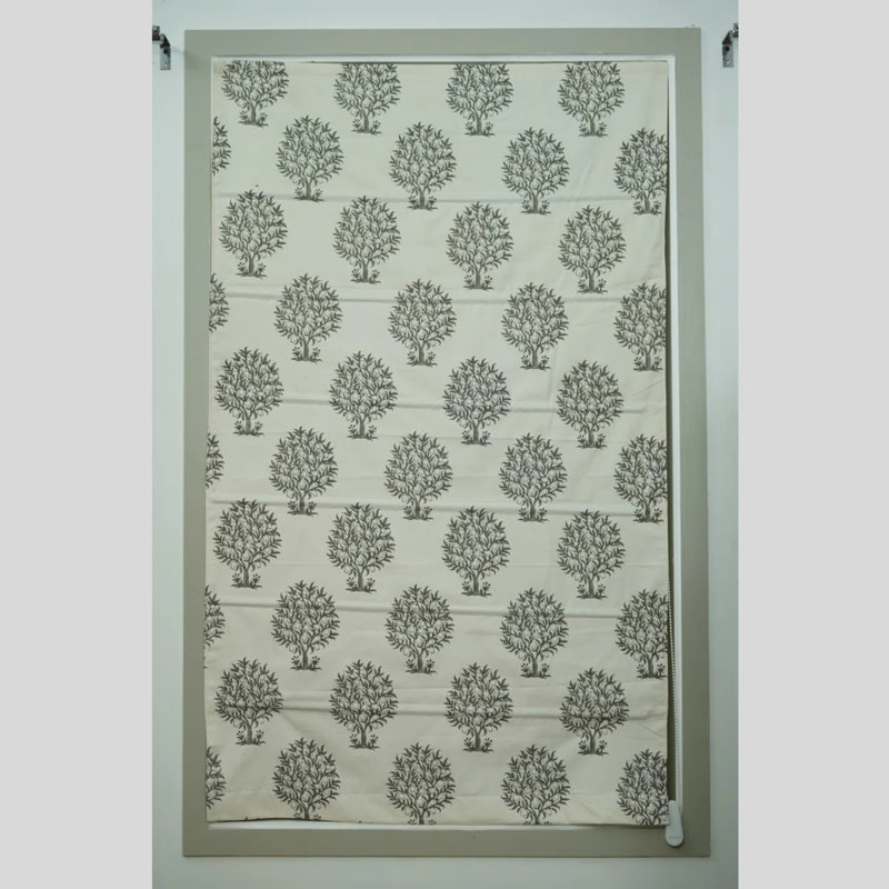 Parures de fenêtre faites à la main - stores romains à imprimé en bloc, Anar, gris, L 20 po x L 48 po