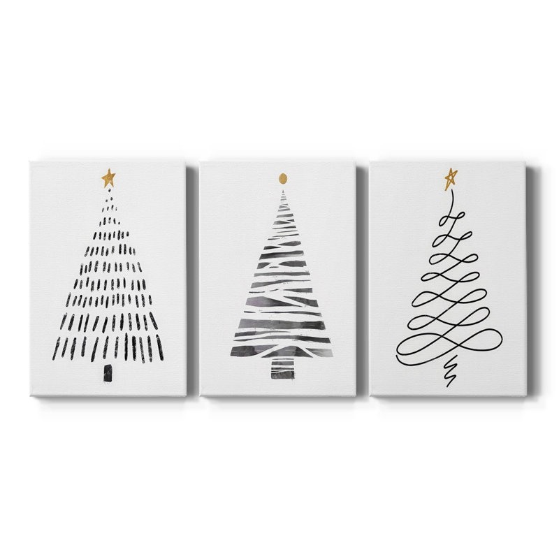 Arbre de Noël - Toile tendue avec châssis sur mesure - 3 pièces, H 12 po x l 24 po