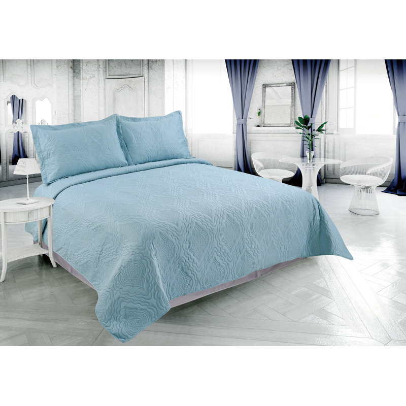 Marina Decoration Home Bedroom Pinsonic Bedding Coverlet Bedspread Ultra Soft 2 Piece Summer Embossed Solid Quilt Set with 1 Sham, Aqua Colour Twin/Single Size