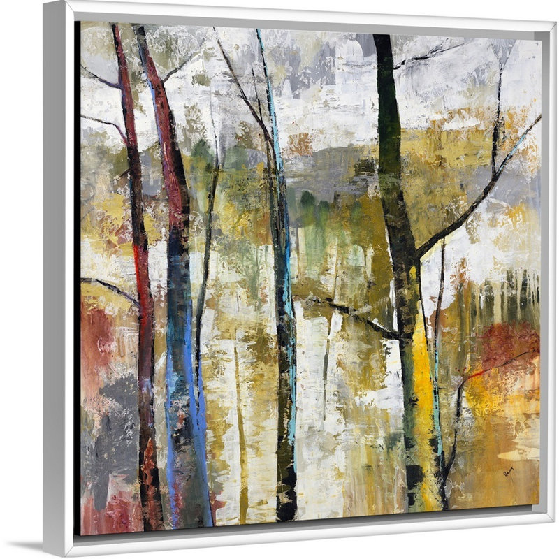 « the landscape-out », peinture sur toile, H 13,7 po x l 13,7 po x p 1,75 po, Cadre flottant blanc