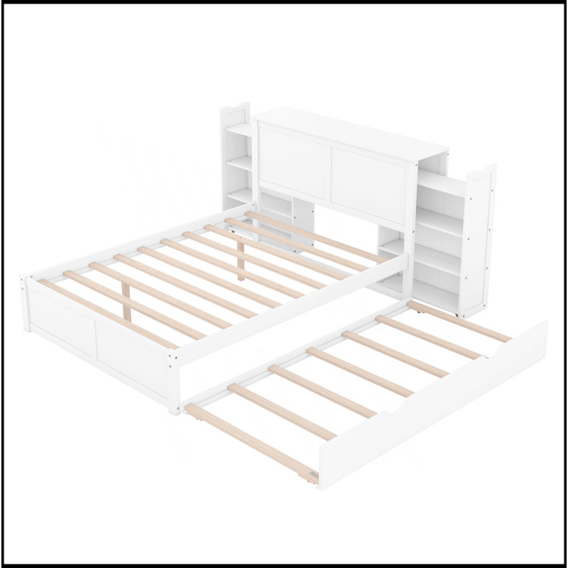 Lit plateforme avec rangement et tablettes gigognes, Lit simple