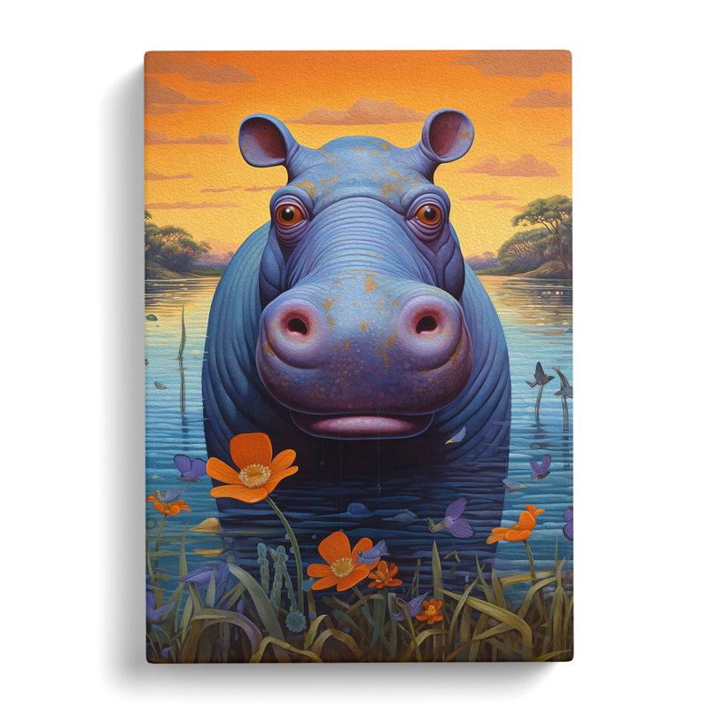 Hippo Modern - Print, 50cm H x 35cm W x 3cm D