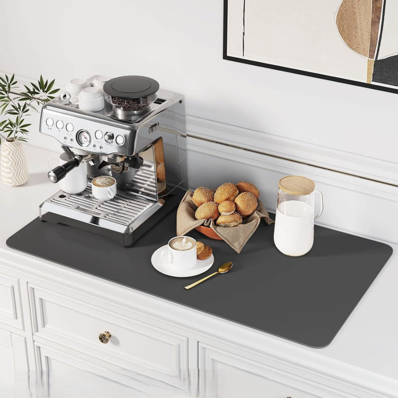 Coffee Mat - Absorbent Hide Stain Rubber Backed Dish Drying Mat for Kitchen Counter - Bar Mats for Countertops Accessories Fit Under Coffee Maker Espresso Machine