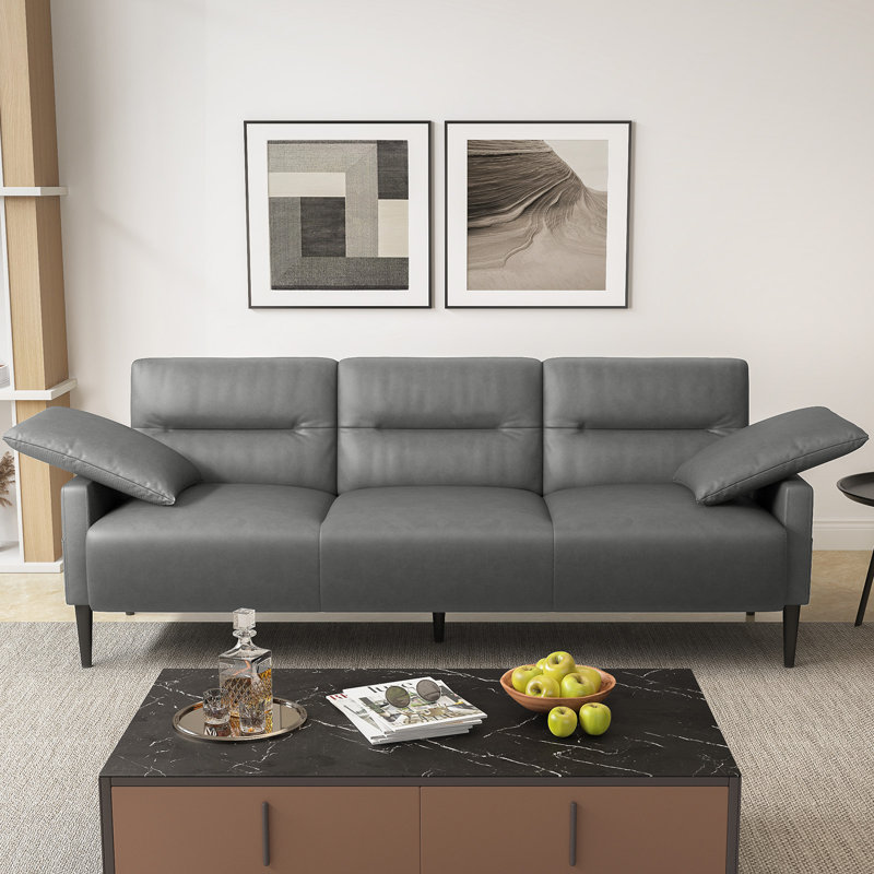 Imelda 83" Faux Leather Square Arm Sofa, Gris